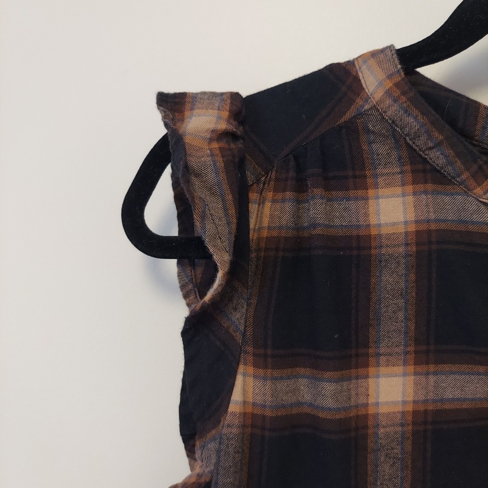 Time Tru Plaid Brown Plaid Dress Flutter Sleeve Babydoll Cottage Evermore Grunge - Picture 4 of 8